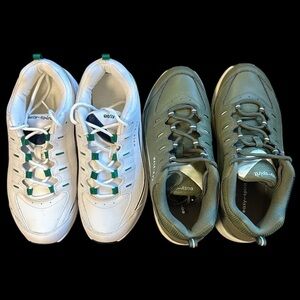 Two Pairs New Easy Spirit Romy Leather Walk/Run Sneaker Shoes Green White 7.5WW